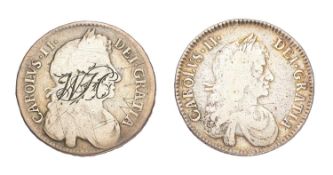 2x Charles II, Halfcrowns, comprising: 1671, V.TERTIO, third bust, no stop after HIB, (Bull 457, ESC