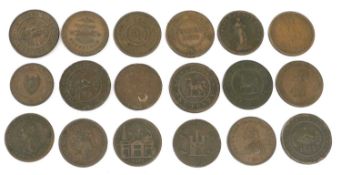 Mixed 19th Century Penny Tokens; 18 tokens from Hull, Sheffield, Worcester, Lye, Birmingham,