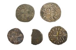 An Assortment of Anglo-Gallic Hammered Coinage; 5 coins comprising: Richard I, denier, Poitou, (1.