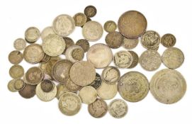 Assorted World Silver Coinage; 56 coins, predominately 19th and 20th century, an interesting mix