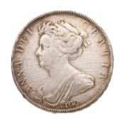 Anne, Halfcrown 1703, TERTIO, first bust, VIGO, plain angles (Bull 1358, ESC 569, S.3580); some edge