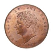 George IV, Halfpenny 1826, two incuse lines on saltire, (S.3824); very slight cabinet friction on