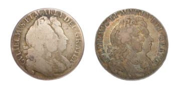 2x William and Mary, Halfcrowns, to include: 1692, edge worn, second busts, third shields, (S.3436),