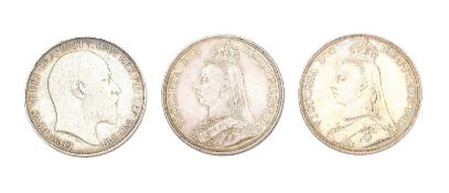 3x Silver Crowns, to include; Victoria 1887, Near Extremely Fine but one time cleaned, and 1888,