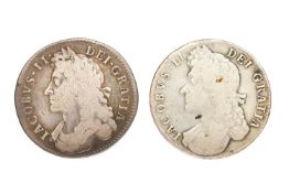 2x James II, Halfcrowns, comprising: 1686, SECUNDO, first bust, (Bull 749, ESC, 494, S.3408);
