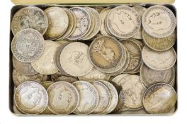 Mixed Pre-1920 Shillings, mostly 19th and early 20th century issues, some holed, enamelled and