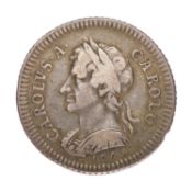 Charles II, Pattern Farthing 1665, in silver by John Roettier, obv. short-haired laureate and
