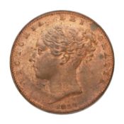 Victoria, Farthing 1839, (S.3950); small verdigris spot on reverse legend, o/wise Good Extremely