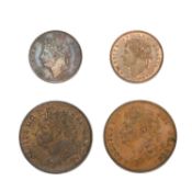 4x George IV Copper Coins, comprising: farthing 1822, raised leaf ribs, (S.3822) Extremely Fine with