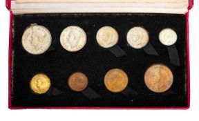 George VI, Proof Set 1950, 9 coin set, halfcrown down to farthing, all housed in red cardboard