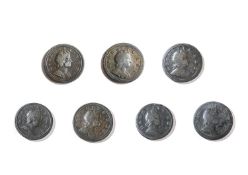 George I, Halfpennies, 7 coins comprising; 1717, NF; 1718, die flaw running across obverse o/wise