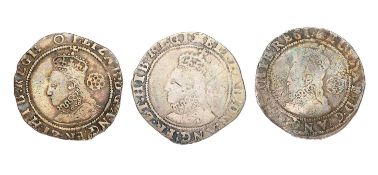 3x Elizabeth I, Sixpences; comprising: 1583, 2.94g, mm. bell, ELIZAB legend (S.2578A); some weakness