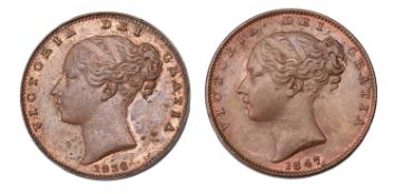 2x Victoria Farthings, to include; 1838, About Uncirculated with some original colour; and, 1847,
