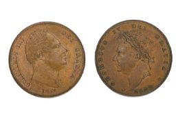2x Regency Period Farthings, comprising: George IV, farthing 1828, (S.3825); Near Extremely Fine;