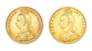 2x Victoria, Half Sovereigns 1887 & 1890, obv. 'Jubilee' head left, rev. crowned shield of arms;