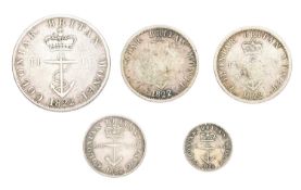 Assortment of British West Indies 'Anchor Coinage', 5 coins comprising: 1/16th dollar 1822, GF; 1/