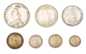 An Assortment of Victoria Jubilee Year Coinage; all 1887, 6 coins comprising: double florin,