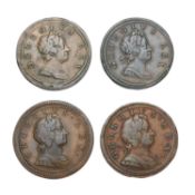 4x George I, Halfpennies, to include; (2x) 1717, 1722 and 1723, (S.3659 & S.3660); Good Fine -
