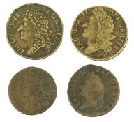 Assortment of Irish, James II Gunmoney, 4 coins comprising: shilling, November 1689, (S.6581E), Very