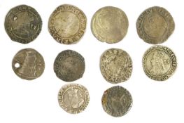 10x Mixed Hammered Coins, comprising; Edward VI, Base Penny, York mint (S.2475), Fine; James I,