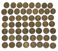 Full Run of Victoria 'Bun Head' Pennies, to include 57 coins, every date from 1860-1894 inclusive,