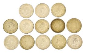 George V, Halfcrowns, 13 coins to include; 1914, (3x) 1915, (3x) 1916, 1918, 1923, (2x) 1927, 1929