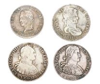 Assortment of Spanish Empire Silver Coinage; 4 coins comprising; Charles IV, 8 Reales 1793, Potosi