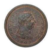 George III, Penny 1807, (S.3780); minor verdigris spot on reverse o/wise Good Extremely Fine with