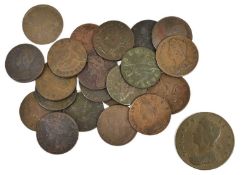 George II, Halfpennies, 21 coins, comprising; 1729, 1730, 1732, 1733, 1734, 1735, 1738, 1739,