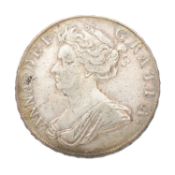 Anne, Halfcrown 1704, TERTIO, first bust, plumes in angles (Bull 1359, ESC 570, S.3581); scratches