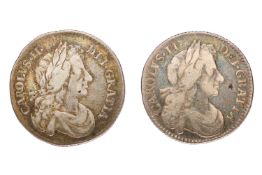 2x Charles II, Sixpences, comprising: 1674, toned and Fine; and, 1677, toned and Good Fine