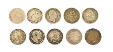 Mixed 19th Century Sixpences, 10 coins comprising: George III, 1818 and 1819; George IV, 1829;