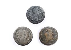3x 17th Century Irish Halfpennies, comprising; Charles II, halfpenny 1681, large lettering (S.6574),
