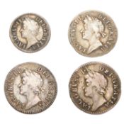 James II, Maundy Oddments, 4 coins to include; (2x) fourpences 1687/6 (S.3414); threepence 1687/6 (