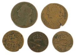Assortment of Scottish Copper Coins, 5 coins comprising: Charles I, twopence (turner or bodle),