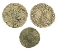 Trio of Scottish, Charles II Silver Coins, comprising: (2x) merks, 1669 and 1670 (S.5611), Fine