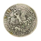 German States, Mansfeld-Eisleben, John-George III, 1/3 Thaler 1672, (32.5mm. 9.32g), obv. St. George