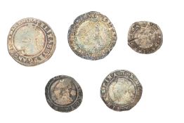 Assortment of Elizabeth I Silver Coins, 5 coins comprising: 1573 threepence, mm. ermine, tall bust