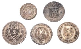 Yorkshire 19th Century Silver Tokens, 5 tokens comprising: Hull, Rudston and Preston eighteenpence