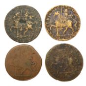 4x Ireland, James II, Gunmoney Crowns, 1690, some under type from donor coins visible; different