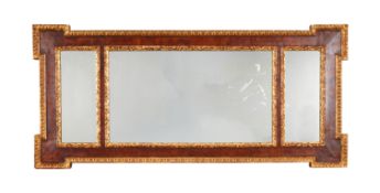 A George I style walnut and parcel gilt triple plate landscape mirror