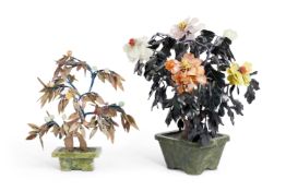 Two 20th century Chinese hardstone plants in pots