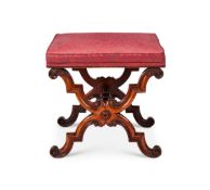 A Victorian walnut X-frame stool