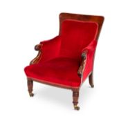 A George IV mahogany upholstered library armchair