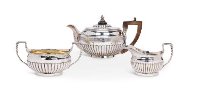 A matched George III three-piece silver tea set, London 1808
