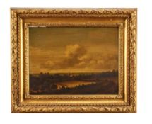 18th century Dutch School, Landscape with Church and a figure on a path