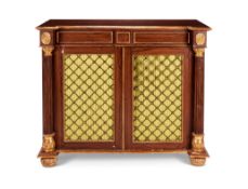 A Regency simulated rosewood painted and parcel gilt side cabinet