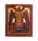A late 18th century Russian icon of Saint Zosima and Saint Savvati