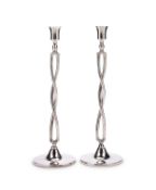 A pair of contemporary electroplated tall candlesticks by Ralph Lauren