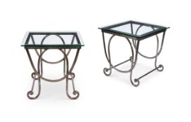 A pair of Paultons of Chelsea silvered iron occasional tables